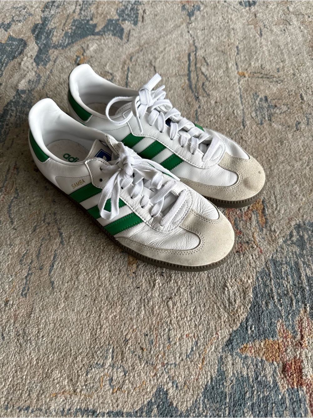 adidas White & Green Samba Retro Sneakers